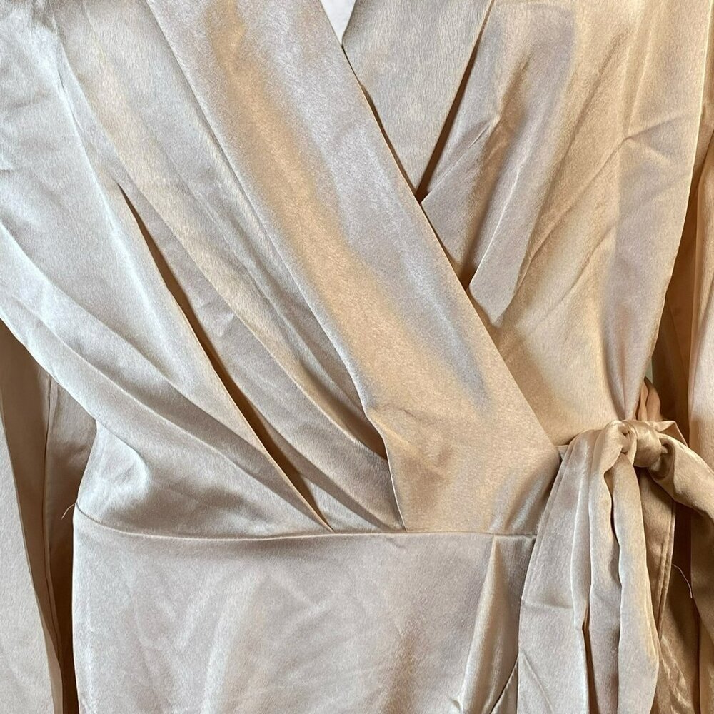 NastyGal Satin Long Sleeve Midi Wrap Dress - Rose - Picture 6 of 12